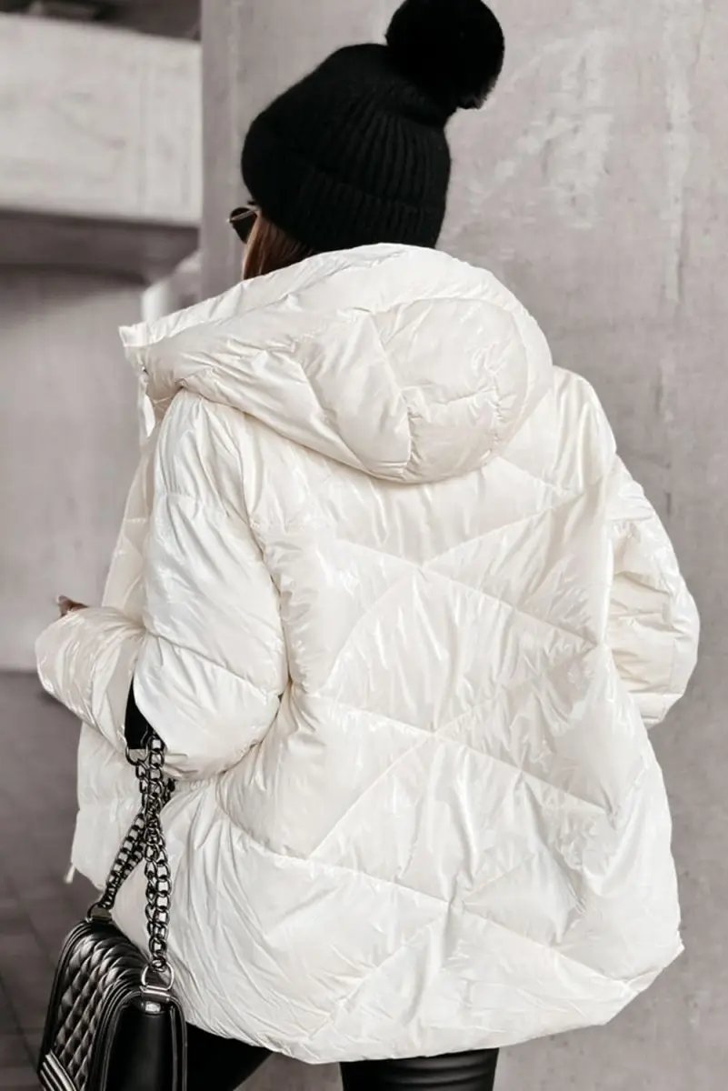 White Solid Quilted Hooded Zip Up Puffer Jackets - Love Salve